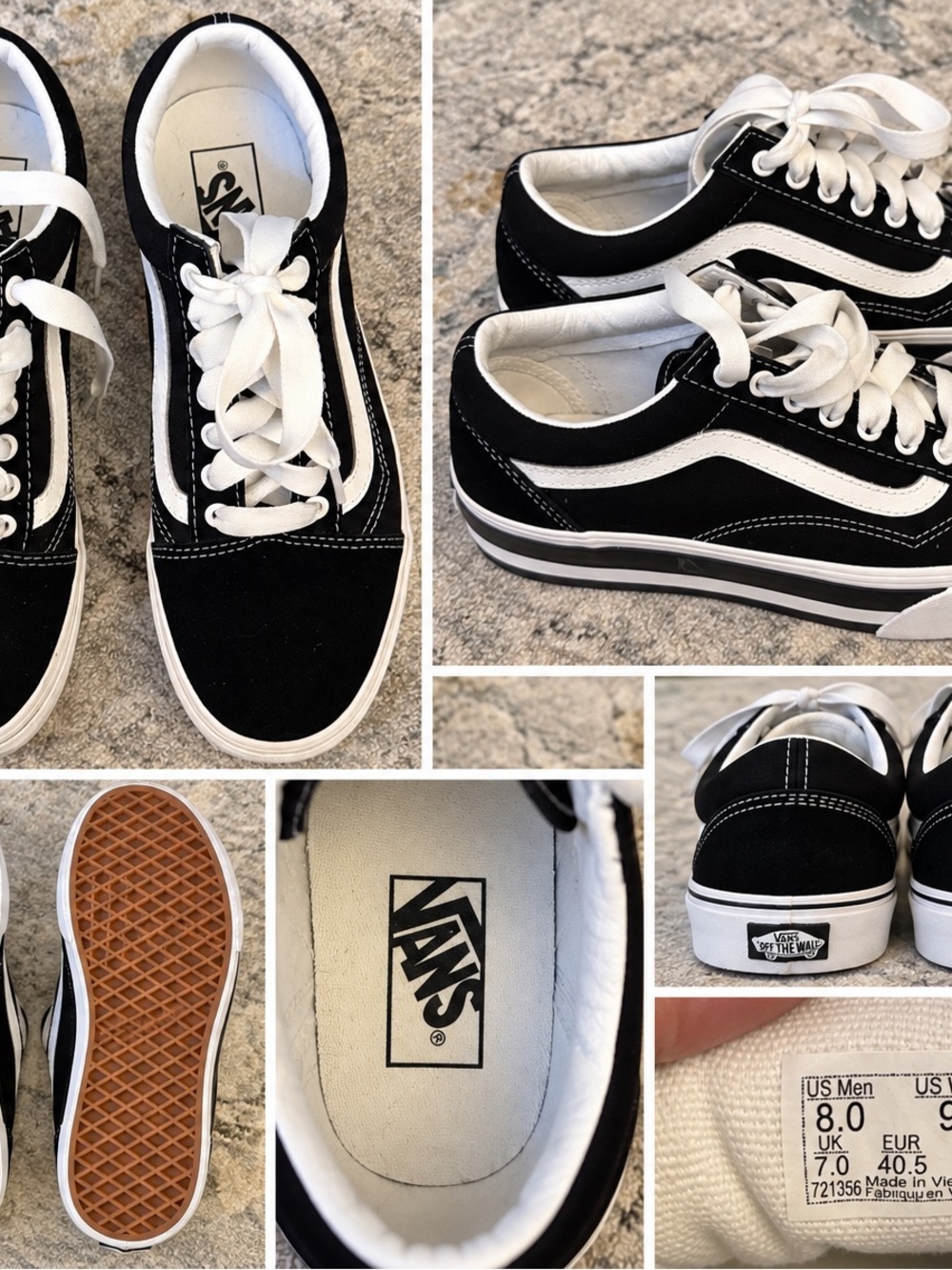 Vans Old Skool Black and White Low-Top Sneakers in Platform Size W 9.5